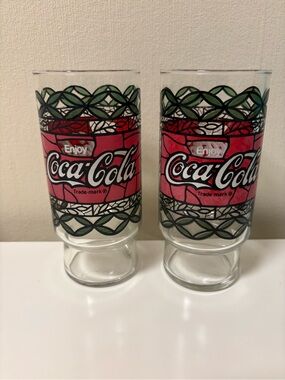 Vintage Coca Cola Tiffany Style 20 oz Drinking Glass